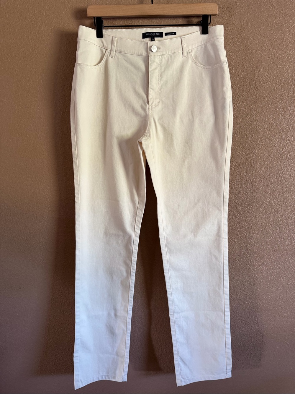Lafayette 148 New York Women's Thompson Cream Slim Trousers Size 10